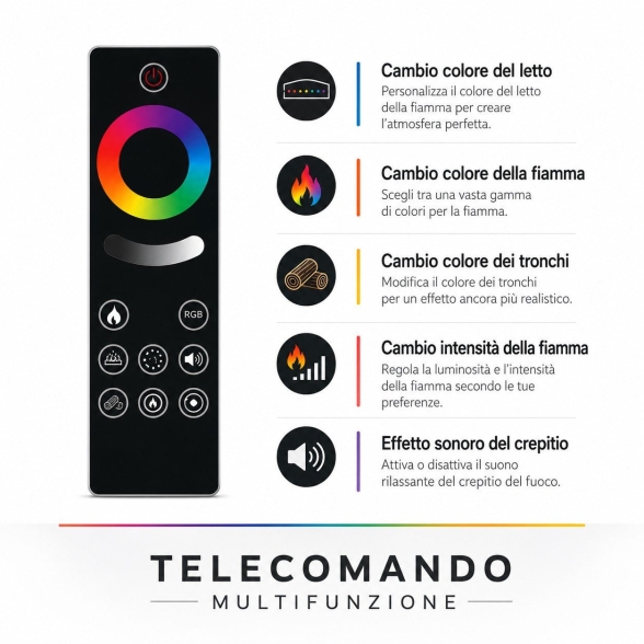 Camino elettrico da incasso a parete 3 lati L 150 LED RGB APP BELMONT150