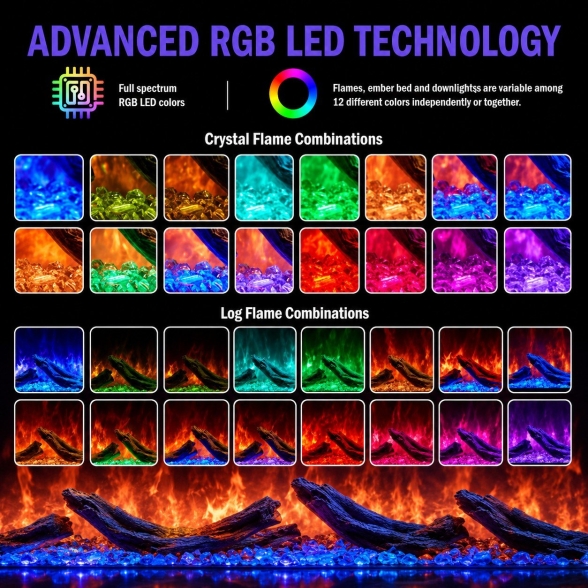 Camino elettrico da incasso a parete frontale L 150 LED RGB APP DETROIT150