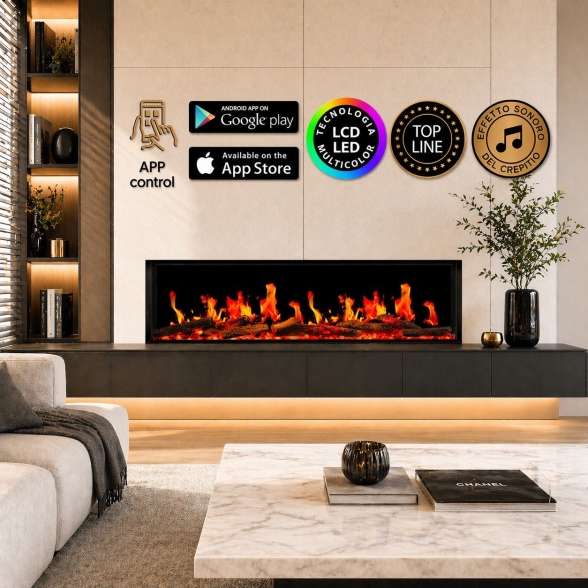 Camino elettrico da incasso a parete L 130 LCD LED APP FILADELFIA130