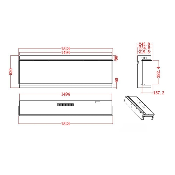 Camino elettrico da incasso a parete L 150 LCD LED APP FILADELFIA150