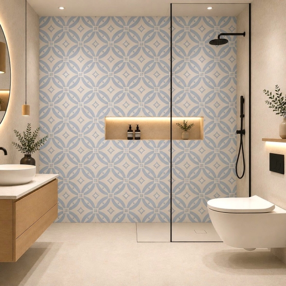 Piastrelle in LTV PVC autoadesive da pavimento parete Set 22 pz 2 mt2 30x30 effetto maiolica Capri