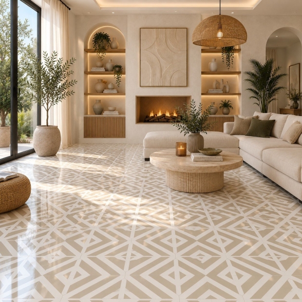 Piastrelle in LTV PVC autoadesive da pavimento parete Set 22 pz 2 mt2 30x30 effetto maiolica Creta