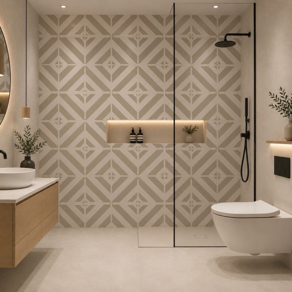 Piastrelle in LTV PVC autoadesive da pavimento parete Set 22 pz 2 mt2 30x30 effetto maiolica Creta