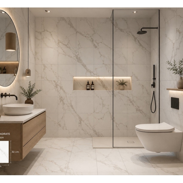 Piastrelle in LTV PVC autoadesive da pavimento parete Set 22 pz 2 mt2 30x30 effetto Marmo Bianco