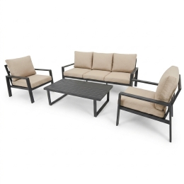 Set Salotto In Alluminio 5 Posti Con Cuscini e Tavolino Bally Antracite