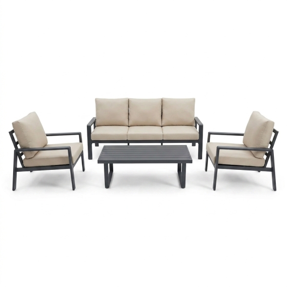 Set Salotto In Alluminio 5 Posti Con Cuscini e Tavolino Bally Antracite
