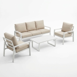 Set Salotto In Alluminio 5 Posti Con Cuscini e Tavolino Bally Bianco