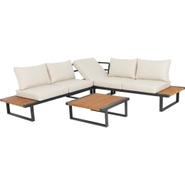 Set Salotto Angolare In Allumino E Polywood Con Cuscini E Tavolino Hills Antracite