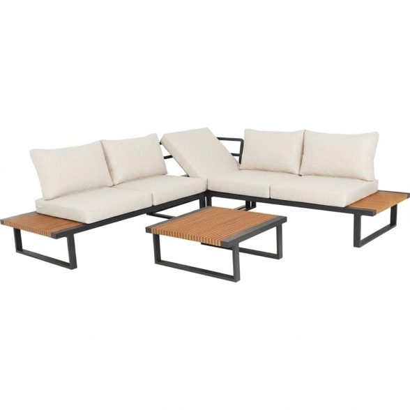 Set Salotto Angolare In Allumino E Polywood Con Cuscini E Tavolino Hills Antracite