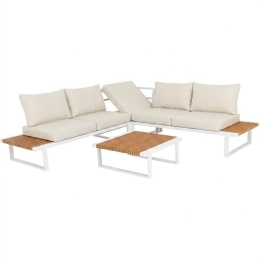 Set Salotto Angolare In Allumino E Polywood Con Cuscini E Tavolino Hills Bianco