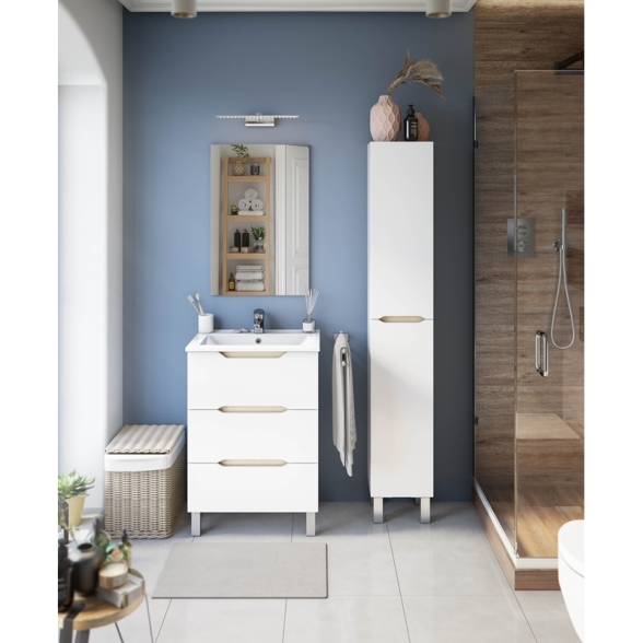 Colonna Da Bagno 2 Ante 30x25x182 Cm Con Piedini Lea Bianco Lucido
