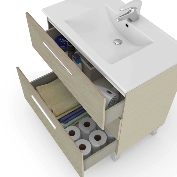 Mobile Bagno 80 Cm 3 Cassetti Con Lavabo E Specchio Athena Rovere