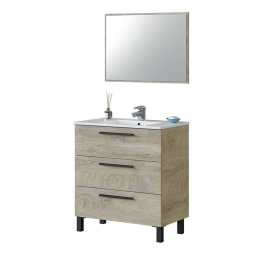 Mobile Bagno 80 Cm 3 Cassetti Con Lavabo E Specchio Athena Rovere Alaska