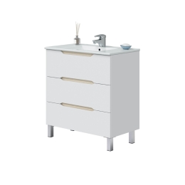 Mobile Da Bagno 80 Cm 3 Cassetti Con Piedini E Lavabo In Ceramica Lea Bianco Lucido