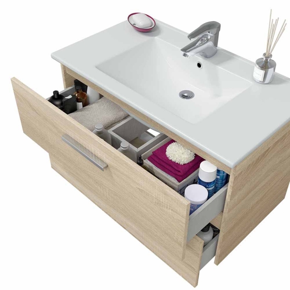 Mobile Da Bagno Sospeso 80 Cm 2 Cassetti Con Lavabo Nexa Rovere Canadian