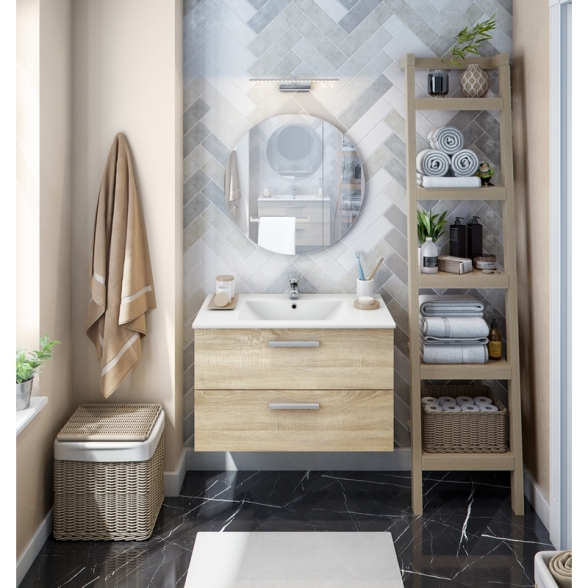 Mobile Da Bagno Sospeso 80 Cm 2 Cassetti Con Lavabo Nexa Rovere Canadian