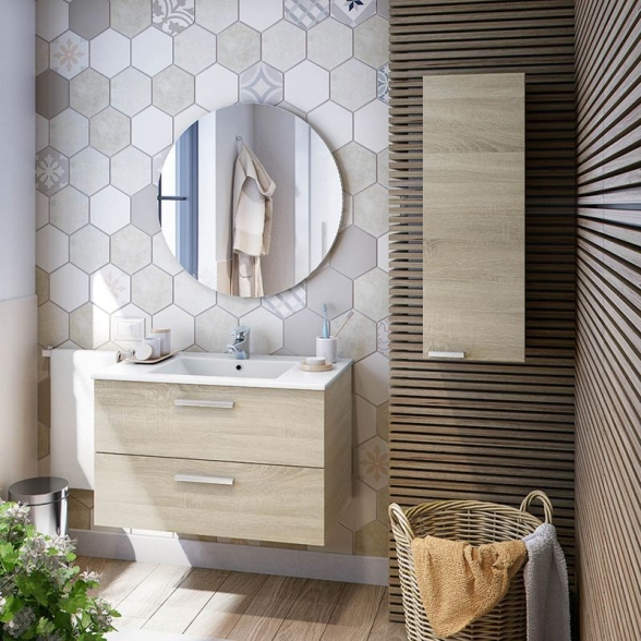 Mobile Da Bagno Sospeso 80 Cm 2 Cassetti Con Lavabo Nexa Rovere Canadian