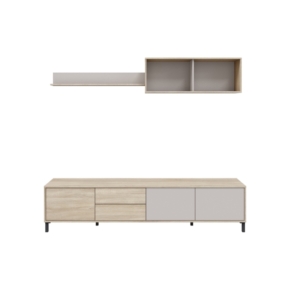Mobile TV 200 Cm Con Ante Cassetti E Mensole Superiori Nilo Cashmere E Rovere Canadian