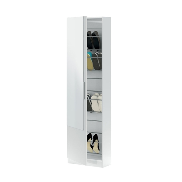 Scarpiera 1 Anta Con Specchio 50x22x180 Cm 16 Paia Kristal Bianco Artik