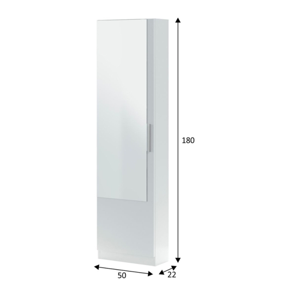 Scarpiera 1 Anta Con Specchio 50x22x180 Cm 16 Paia Kristal Bianco Artik