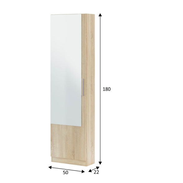 Scarpiera 1 Anta Con Specchio 50x22x180 Cm 16 Paia Kristal Rovere Canadian