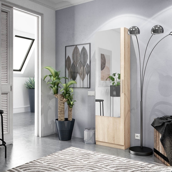 Scarpiera 1 Anta Con Specchio 50x22x180 Cm 16 Paia Kristal Rovere Canadian