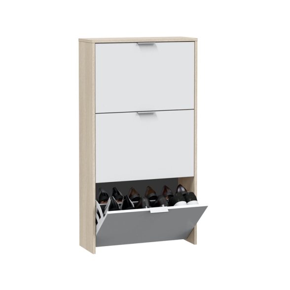 Scarpiera 3 Ante Doppio Scomparto 60x22x113 Cm Salvaspazio 18 Paia Bianco Lucido Rovere