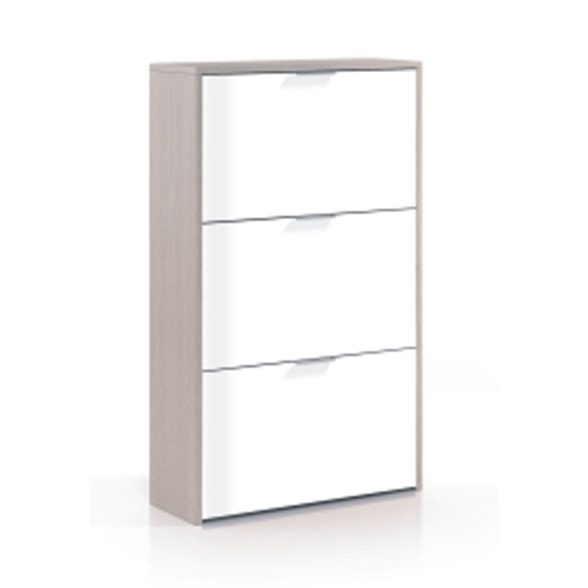 Scarpiera 3 Ante Doppio Scomparto 60x22x113 Cm Salvaspazio 18 Paia Bianco Lucido Rovere