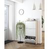 Scarpiera 3 Ante Doppio Scomparto 60x22x113 Cm Salvaspazio 18 Paia Bianco Lucido Rovere
