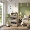 Scarpiera 3 Ante Doppio Scomparto 60x22x113 Cm Salvaspazio 18 Paia Bianco Lucido Rovere