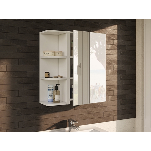 Specchiera Da Bagno 40 Cm 1 Anta Con Ripiani Modulare Bianco Lucido