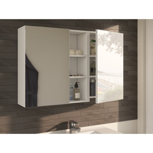 Specchiera Da Bagno 40 Cm 1 Anta Con Ripiani Modulare Bianco Lucido