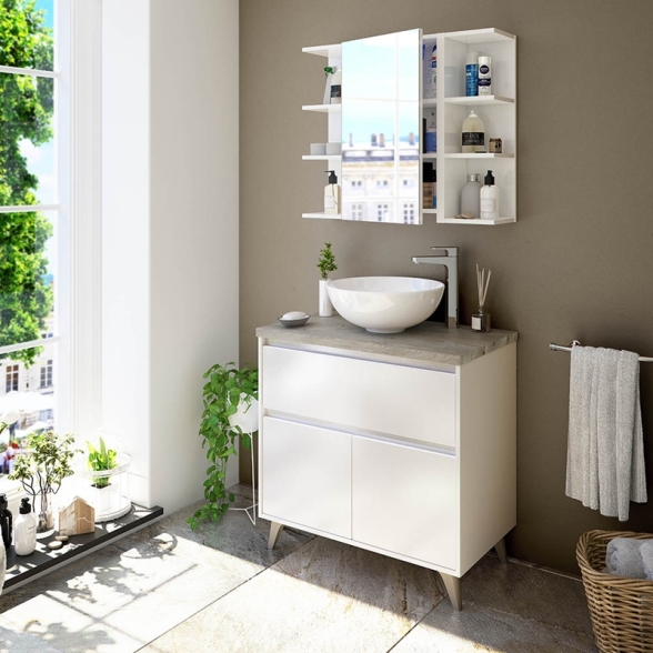 Specchiera Da Bagno 40 Cm 1 Anta Con Ripiani Modulare Bianco Lucido