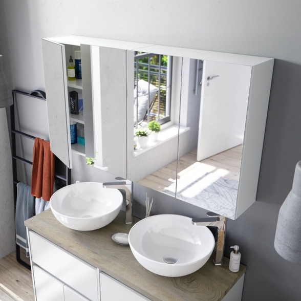 Specchiera Da Bagno 60 Cm 2 Ante Con Ripiani Modulare Bianco Lucido