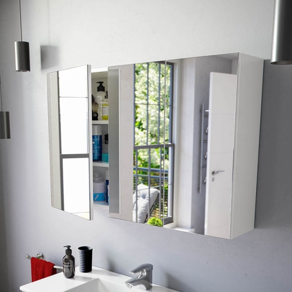 Specchiera Da Bagno 60 Cm 2 Ante Con Ripiani Modulare Bianco Lucido