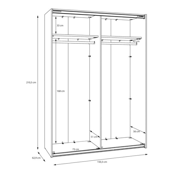 Armadio Guardaroba 2 Ante Scorrevoli Con Barra Appendiabiti Sofi Beige