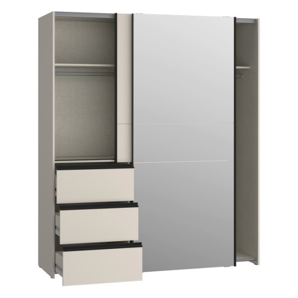 Armadio Guardaroba Scorrevole Con Specchio 3 Cassetti Winn Sabbia