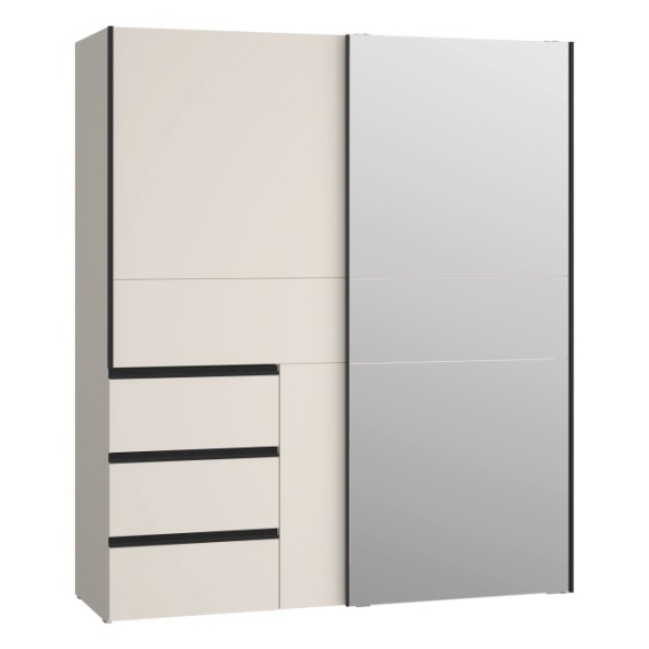 Armadio Guardaroba Scorrevole Con Specchio 3 Cassetti Winn Sabbia