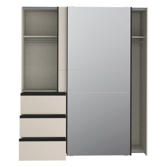 Armadio Guardaroba Scorrevole Con Specchio 3 Cassetti Winn Sabbia