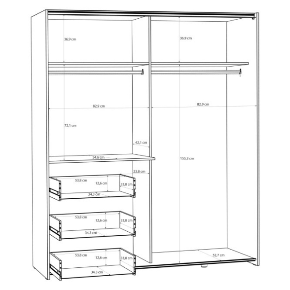 Armadio Guardaroba Scorrevole Con Specchio 3 Cassetti Winn Sabbia