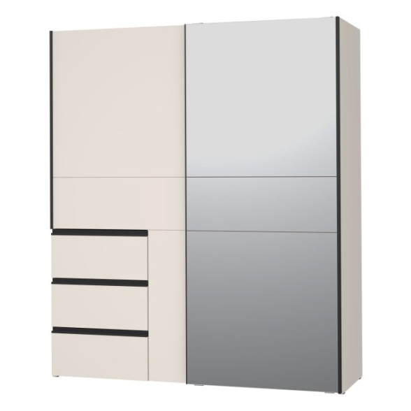 Armadio Guardaroba Scorrevole Con Specchio 3 Cassetti Winn Sabbia