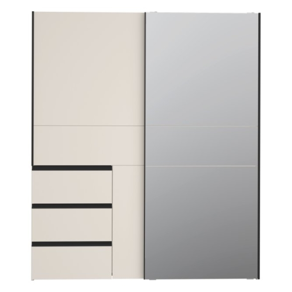 Armadio Guardaroba Scorrevole Con Specchio 3 Cassetti Winn Sabbia