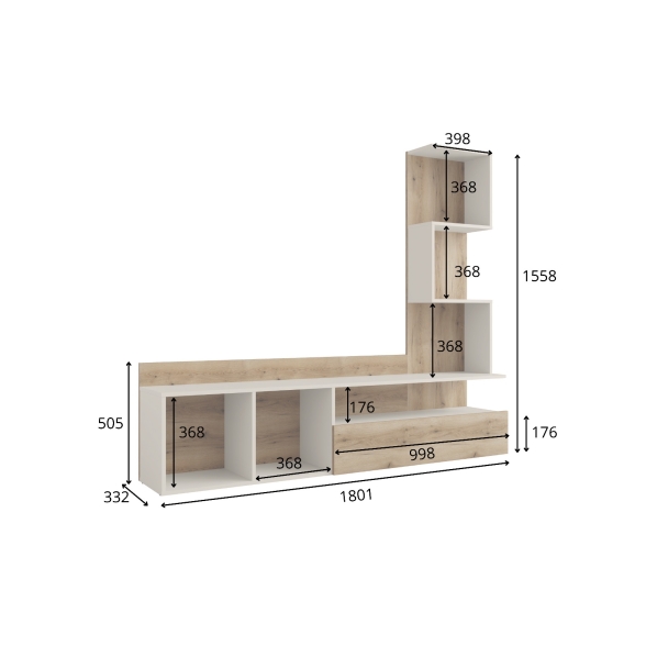 Parete Attrezzata 180 Cm Mobile TV Con Libreria Rovere E Beige Lima