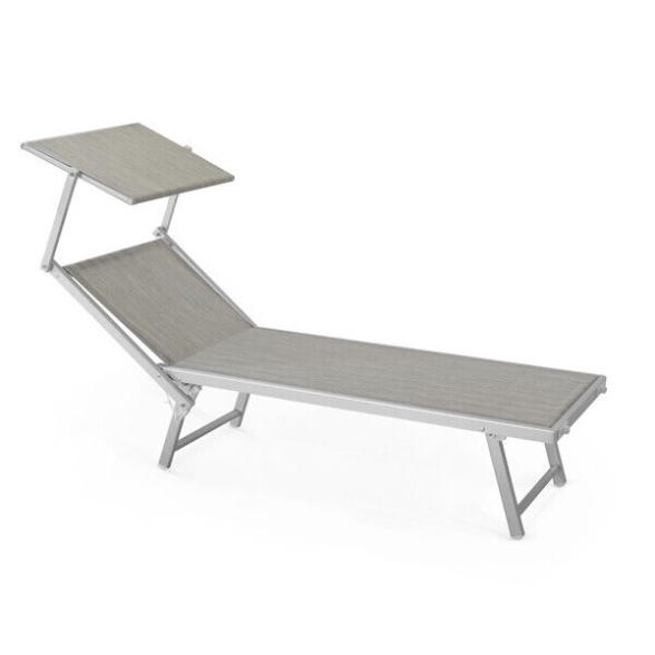 Lettino Prendisole In Alluminio E Textilene 61x186x40 Pool Telo Grigio