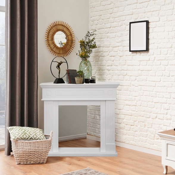 Cornice per camino ad angolo in legno L110xP63xH102 Ford Bianco