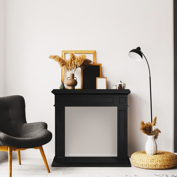 Cornice per camino rivestimento in legno 89,5x90,5xP28 Jefferson Nero