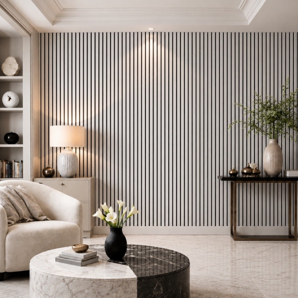 Pannello acustico fonoassorbente in HDF a doghe Set 4 pz 120x60 Bianco