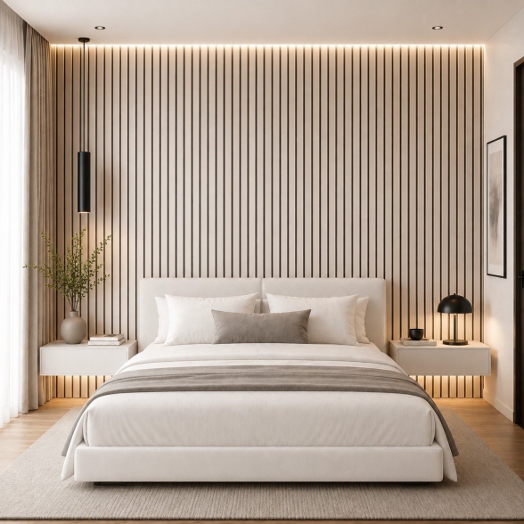 Pannello acustico fonoassorbente in HDF a doghe Set 4 pz 120x60 Bianco