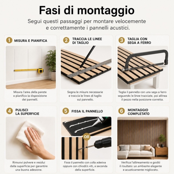 Pannello acustico fonoassorbente in HDF Set 4 pz 120x60 Rovere