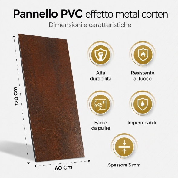 Pannello effetto Ruggine Corten set 6 pz 120x60 in PVC UV Ultra Slim